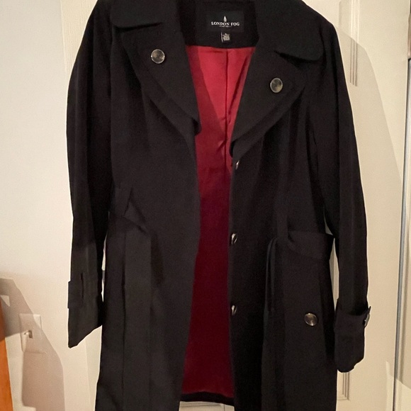 London Fog Women's Black Trench Coat with Red Lining - Picture 2 of 11